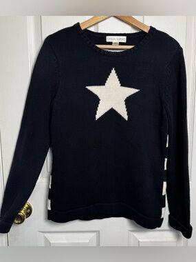Vintage Casual Corner Star Sweater Navy Cotton Knit Y2K Nautical Stripe Back M